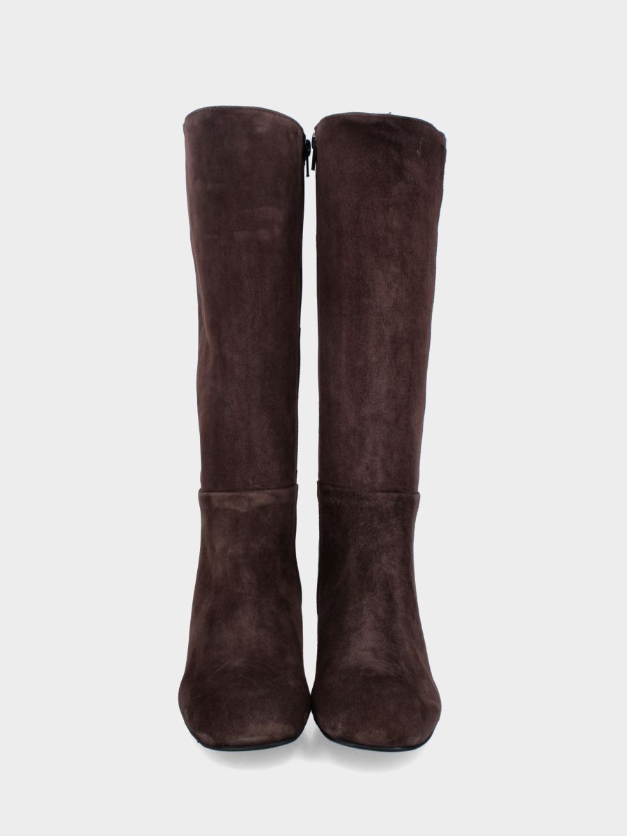 Stivale in camoscio testa di moro con punta quadrata stondata e cerniera laterale