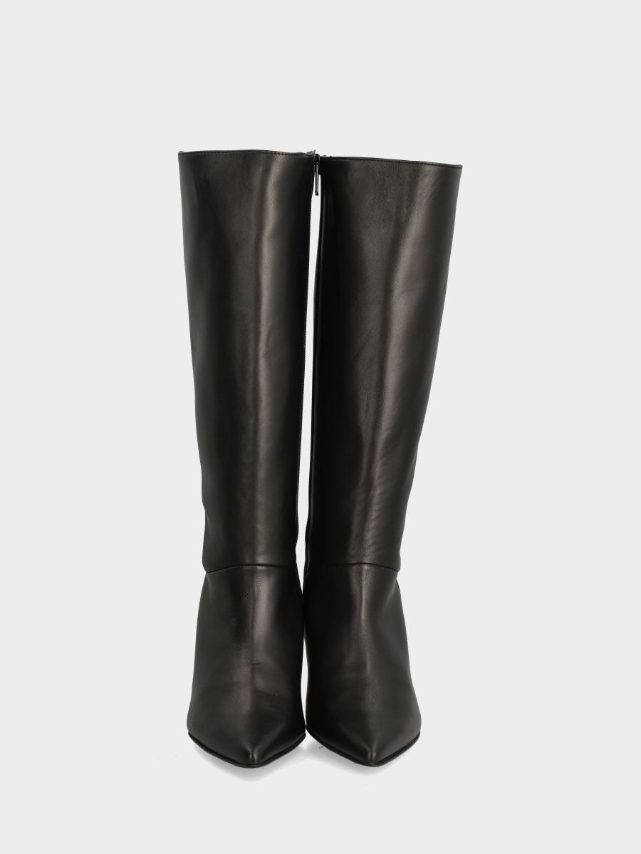Botte en nappa noire avec talon creux en forme de queue