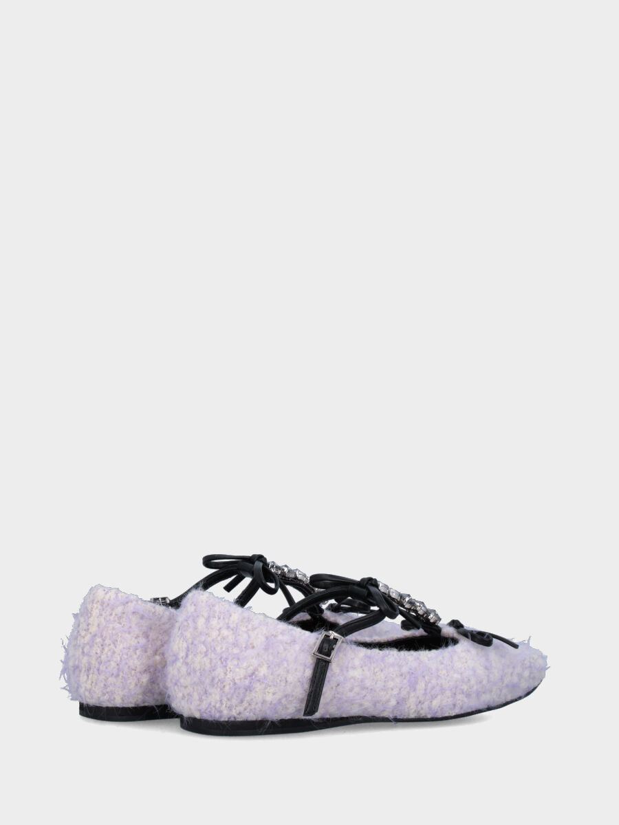 Ballerina in astrakan lilla con cinturino e strass