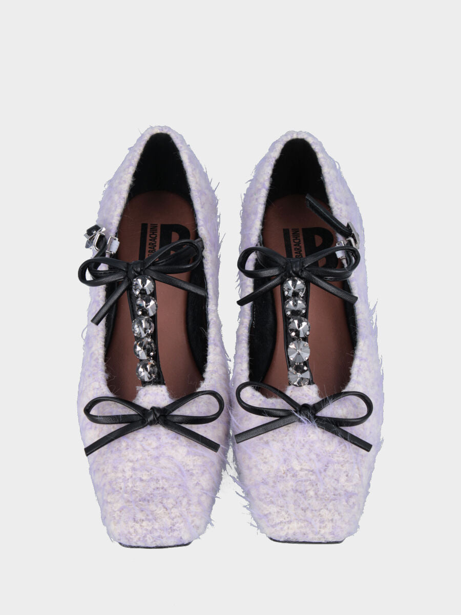 Ballerina in astrakan lilla con cinturino e strass