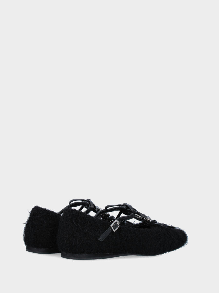 Ballerina in astrakan nero con cinturino e strass