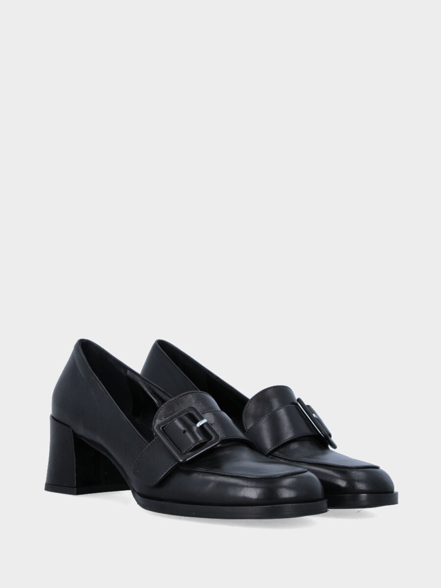 Mocassino in vitello nero con cinturino e tacco a blocco 50mm