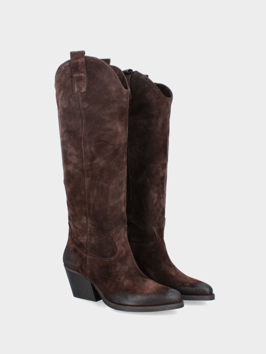 Camperos in velour testa di moro con punta sfilata e tacco alto