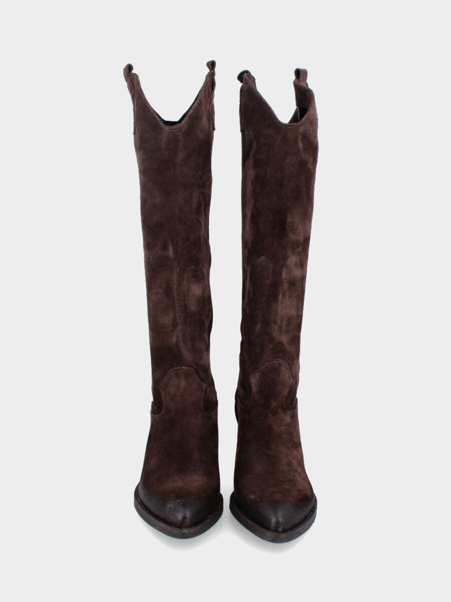 Camperos in velour testa di moro con punta sfilata e tacco alto