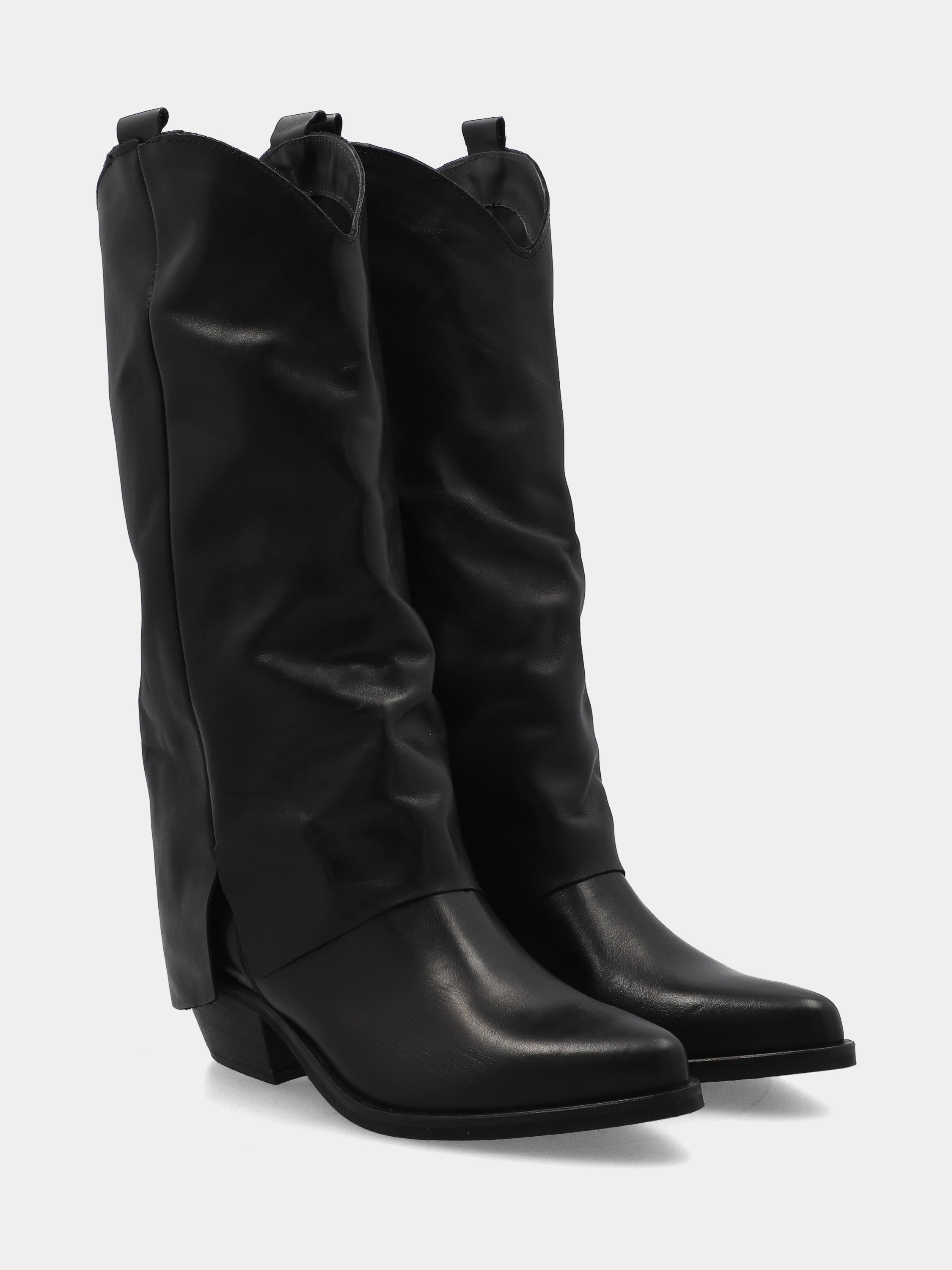 Camperos in vitello nero con ghetta risvoltata 40mm