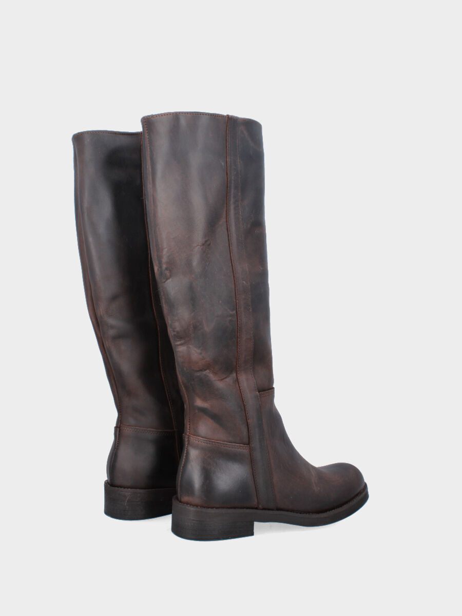 Stivale in vitello testa di moro con fascetta laterale e tiranti in tessuto