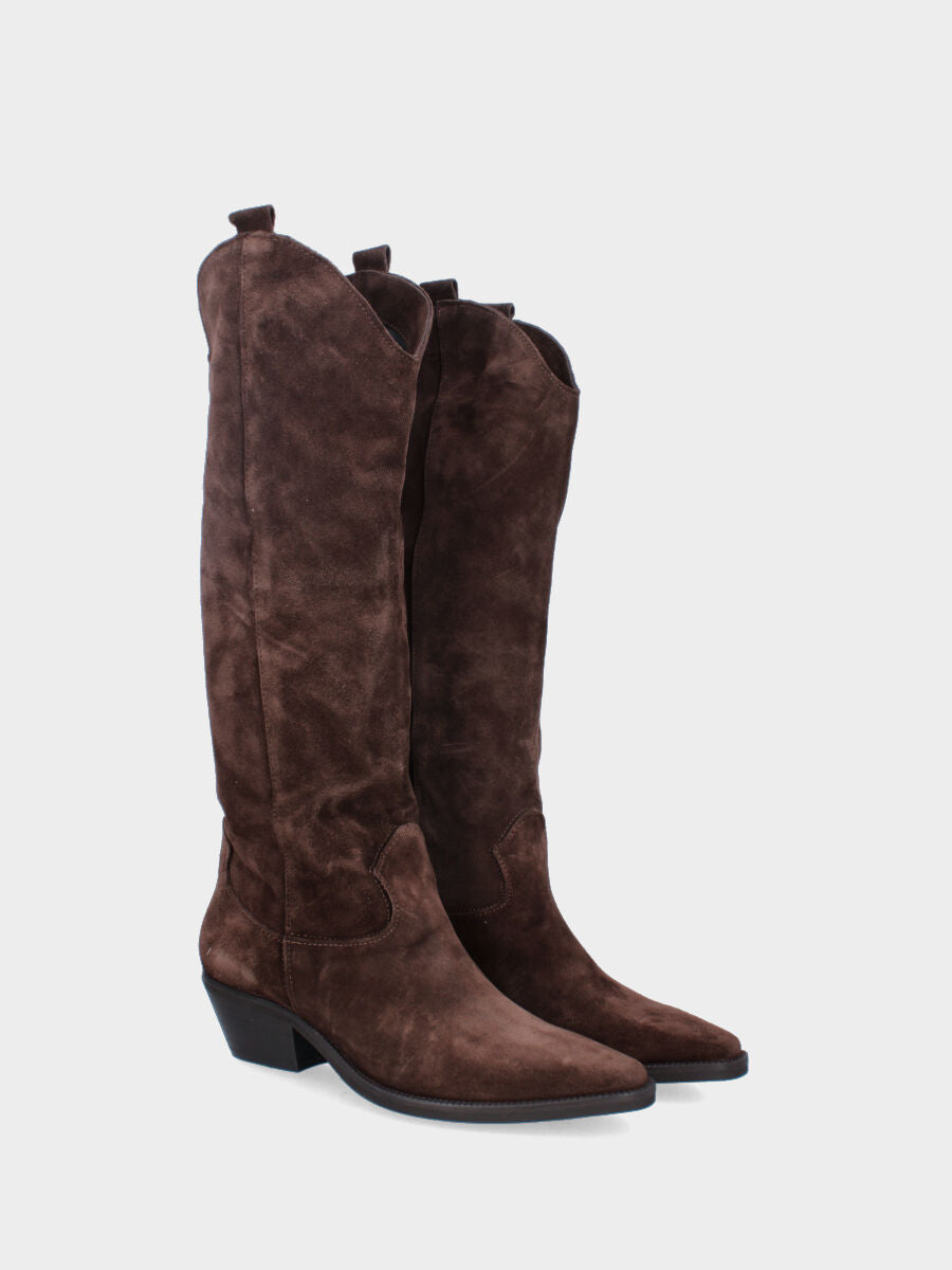 Camperos in velour testa di moro con punta quadratina e tacco medio