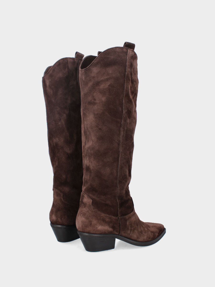 Camperos in velour testa di moro con punta quadratina e tacco medio