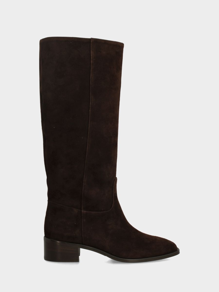 Stivale in camoscio testa di moro con cerniera e tacco basso