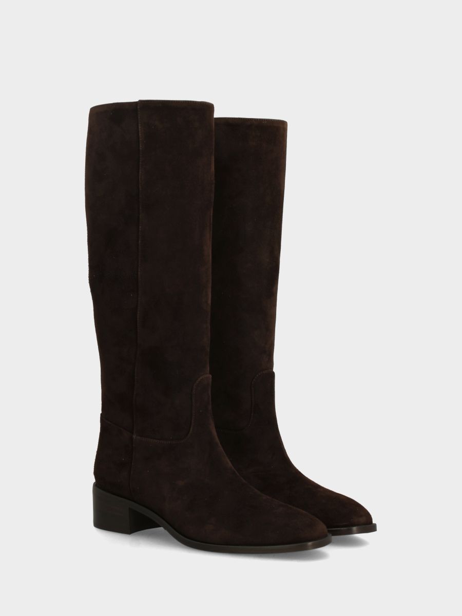 Stivale in camoscio testa di moro con cerniera e tacco basso