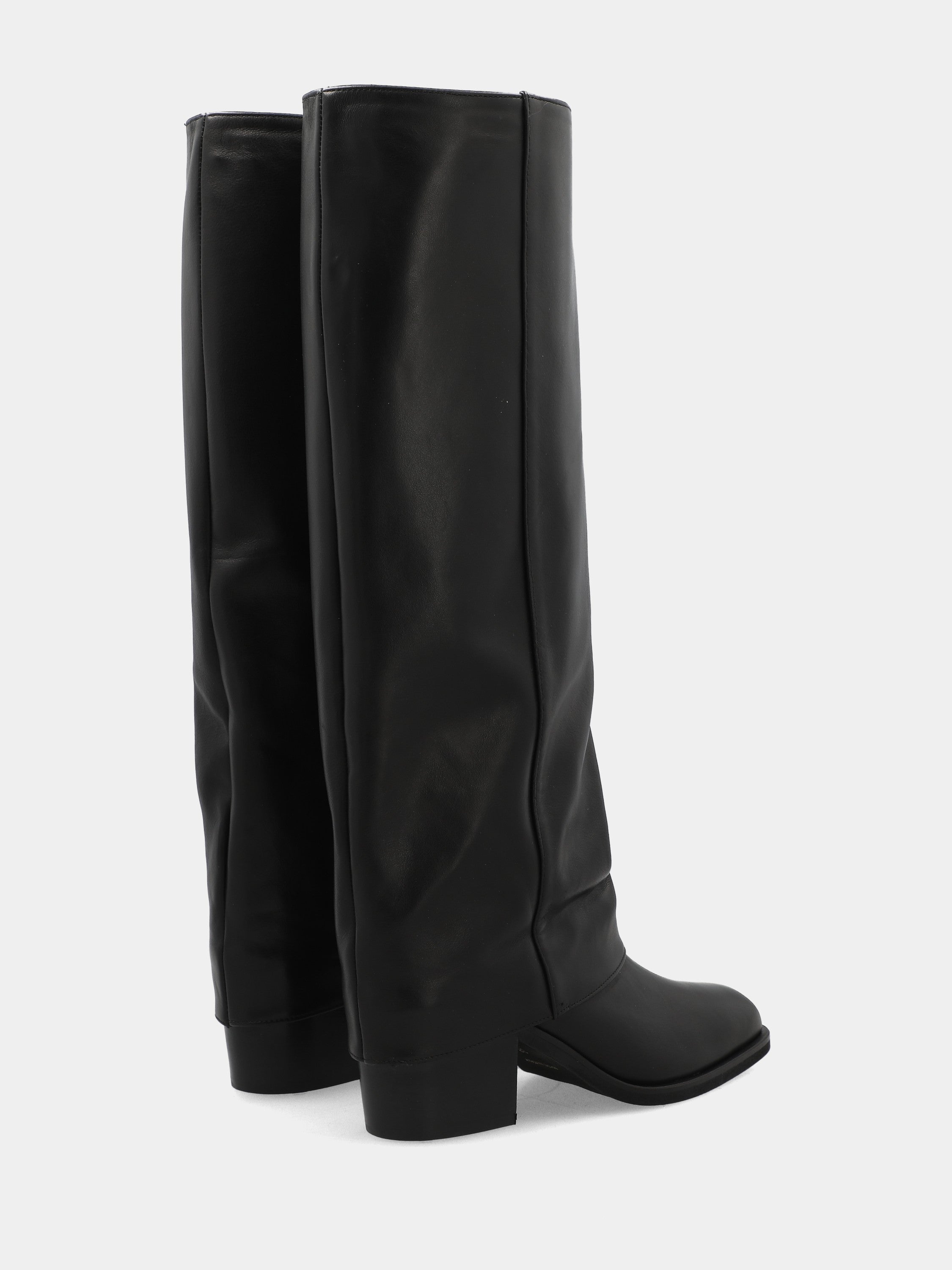 Black calf leather tube boot with turned-down gaiter and rounded toe