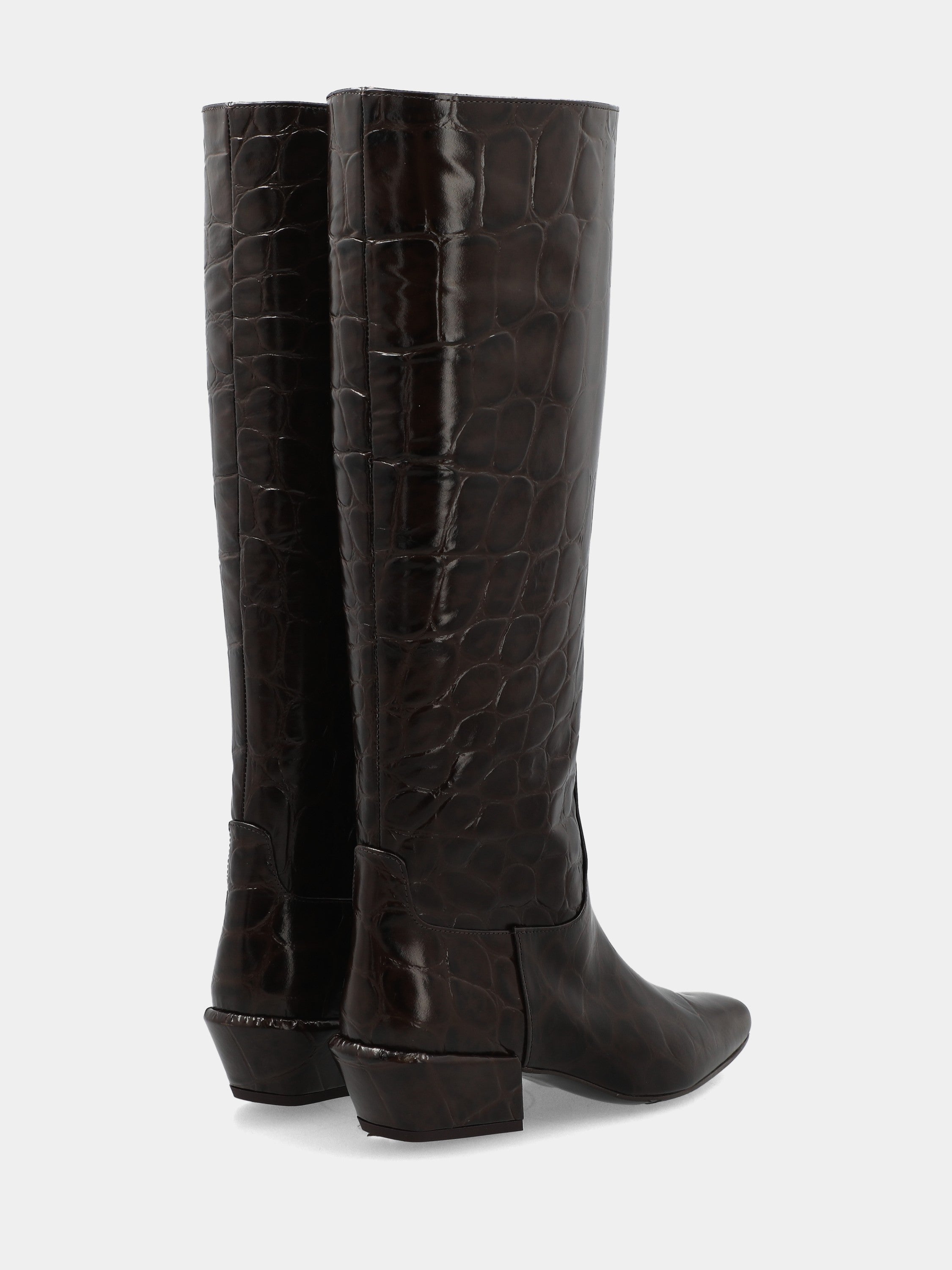 Stivale in vitello cocco testa di moro con tacco geometrico 30mm