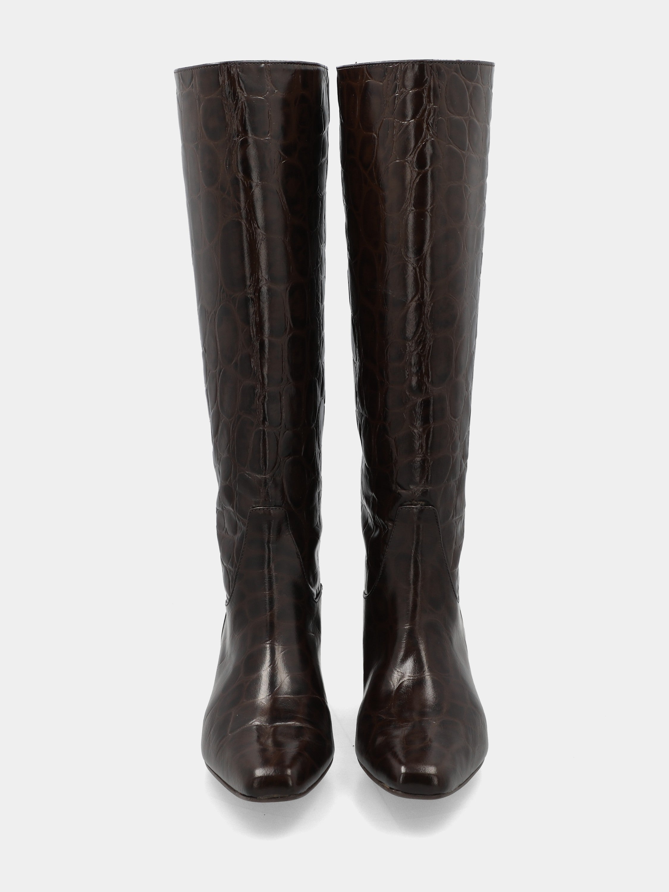 Stivale in vitello cocco testa di moro con tacco geometrico 30mm