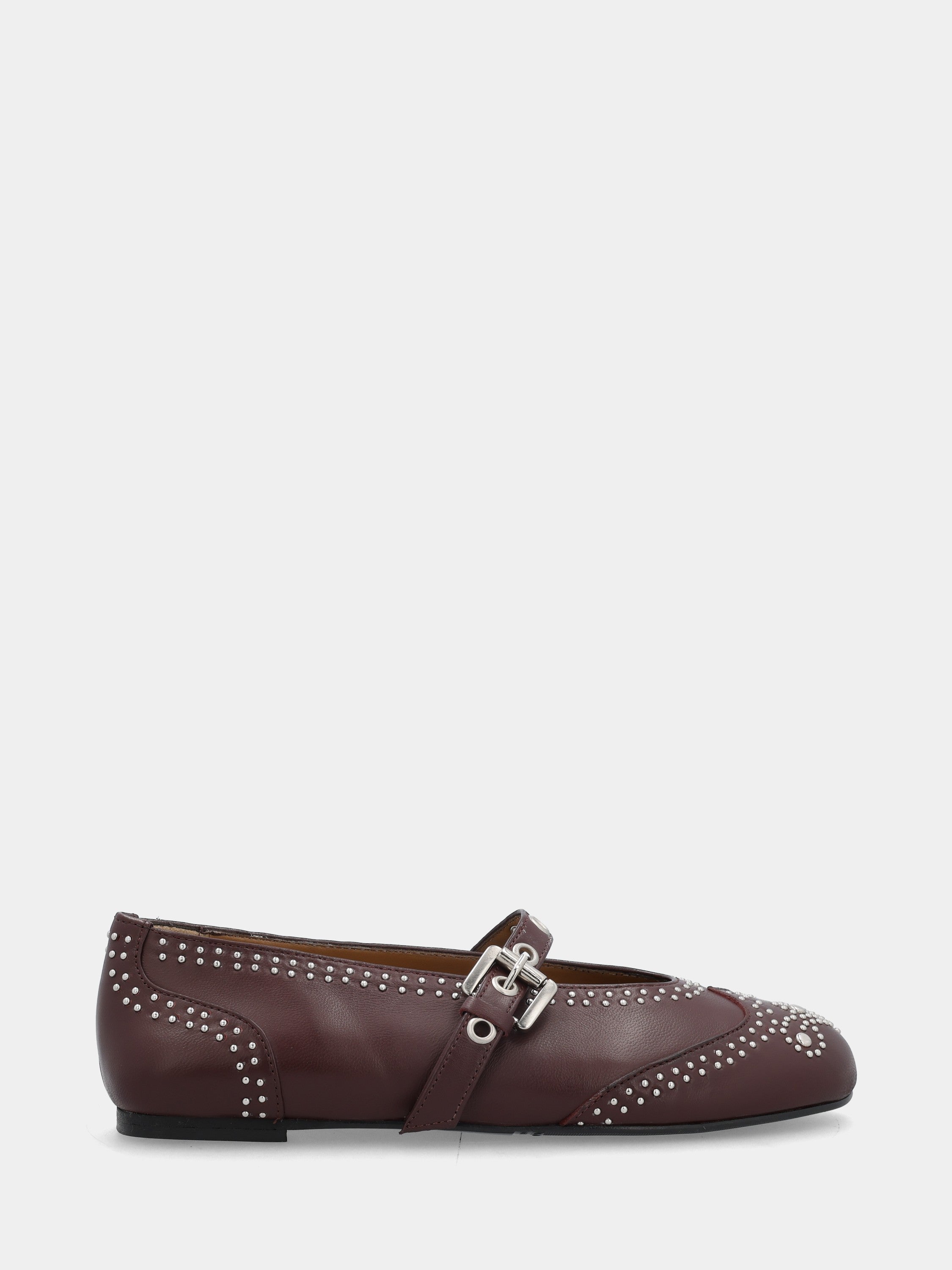 Ballerine Mary Jane en nappa bordeaux en construction sacchetto et clous ronds