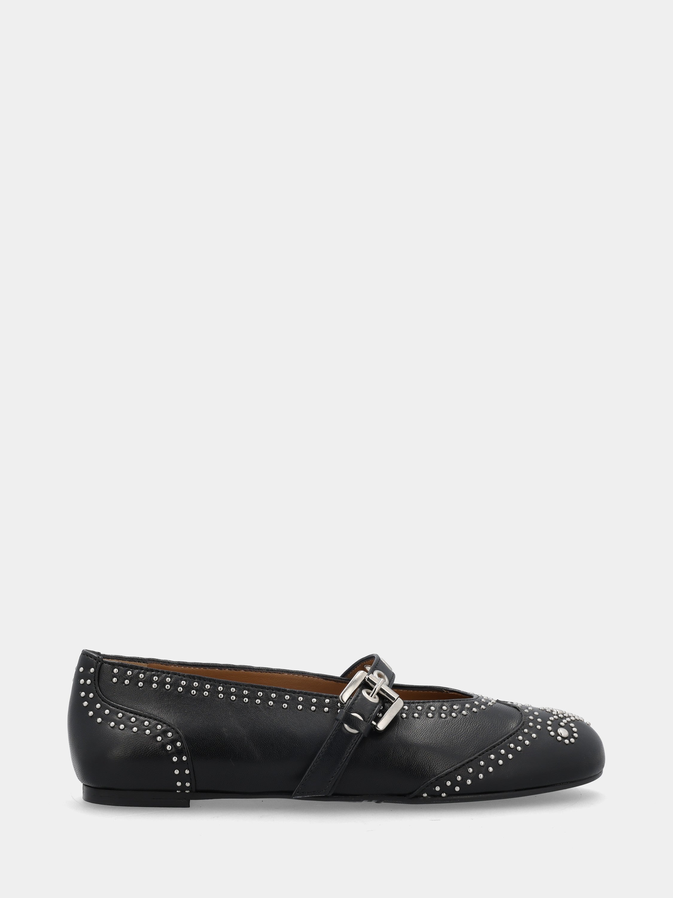 Ballerine Mary Jane en nappa noir en construction sacchetto et clous ronds