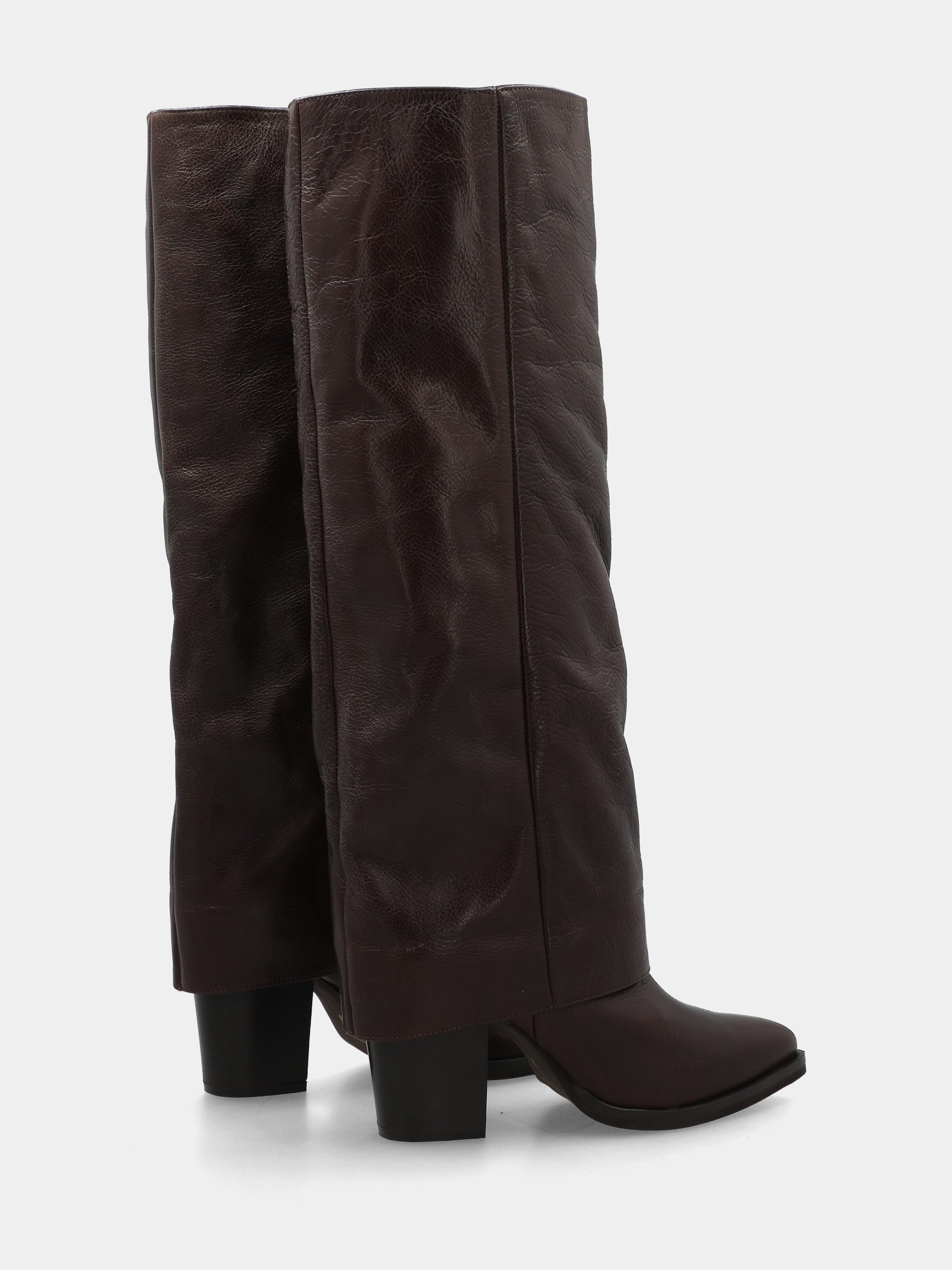 Brown calf leather boot with turned-down gaiter and 70mm heel