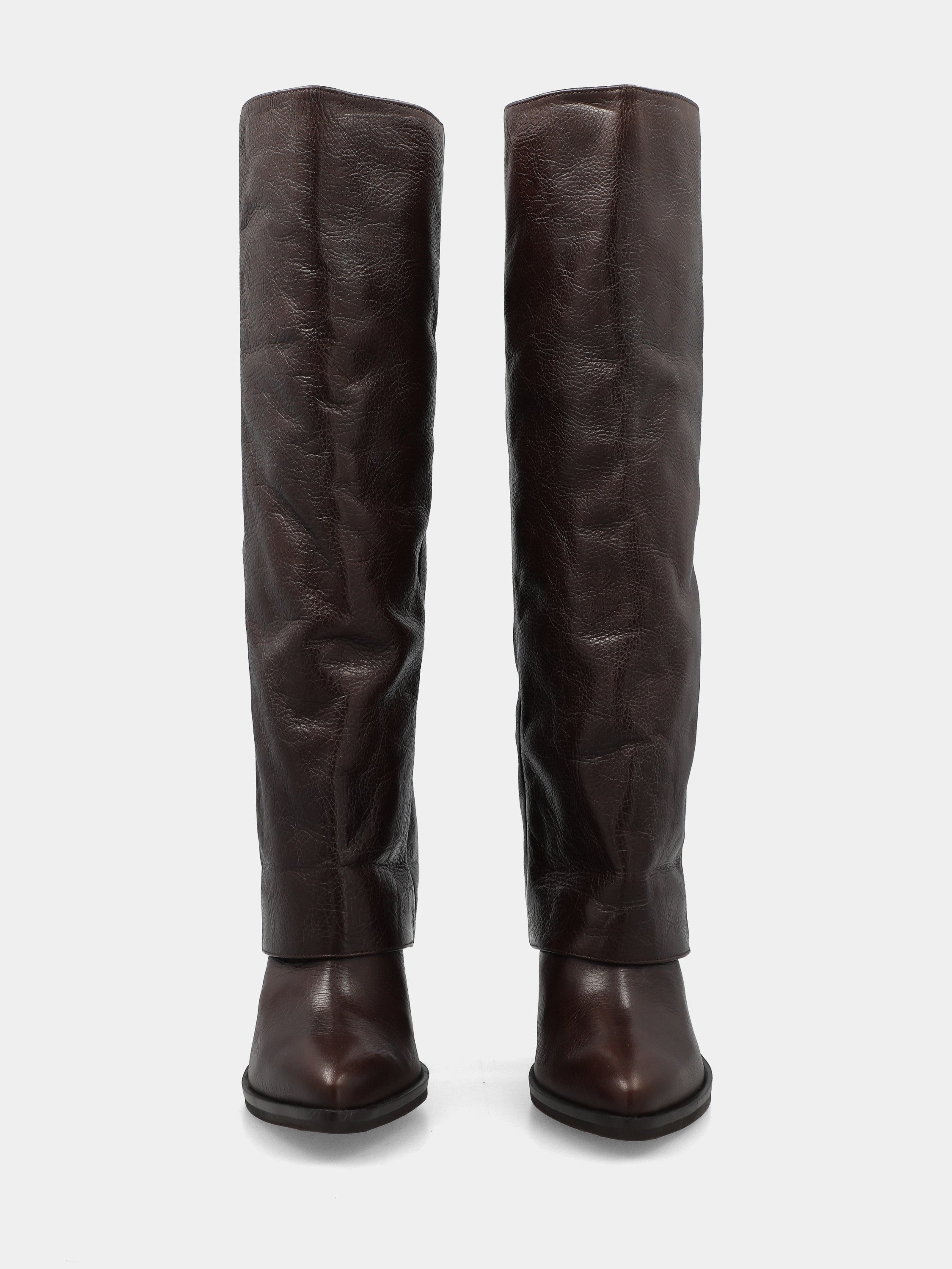 Brown calf leather boot with turned-down gaiter and 70mm heel