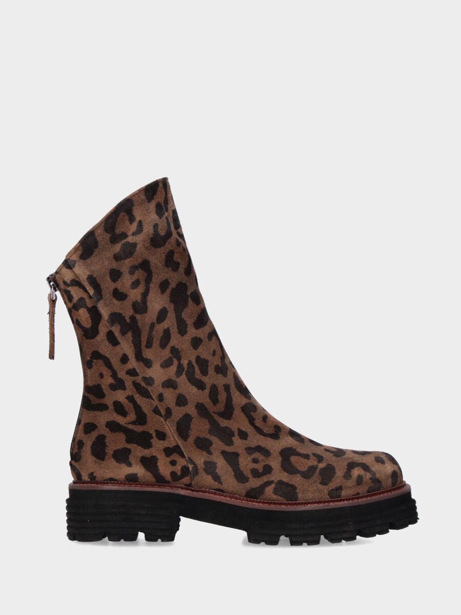 Stivaletto in velour maculato con gambale goffrato e cerniera posteriore