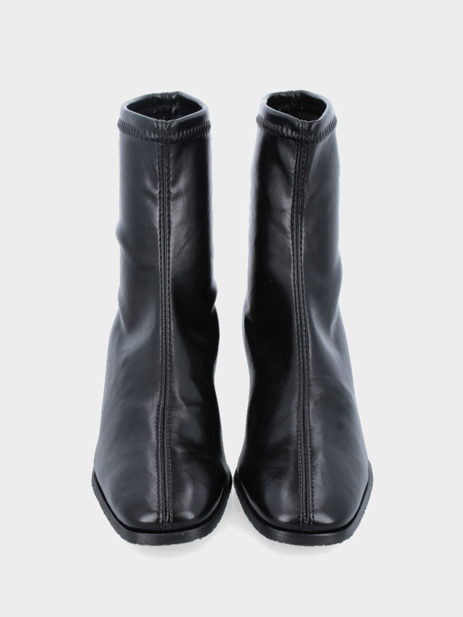 Stivaletto in ecopelle nera elasticizzata con tacco a blocco