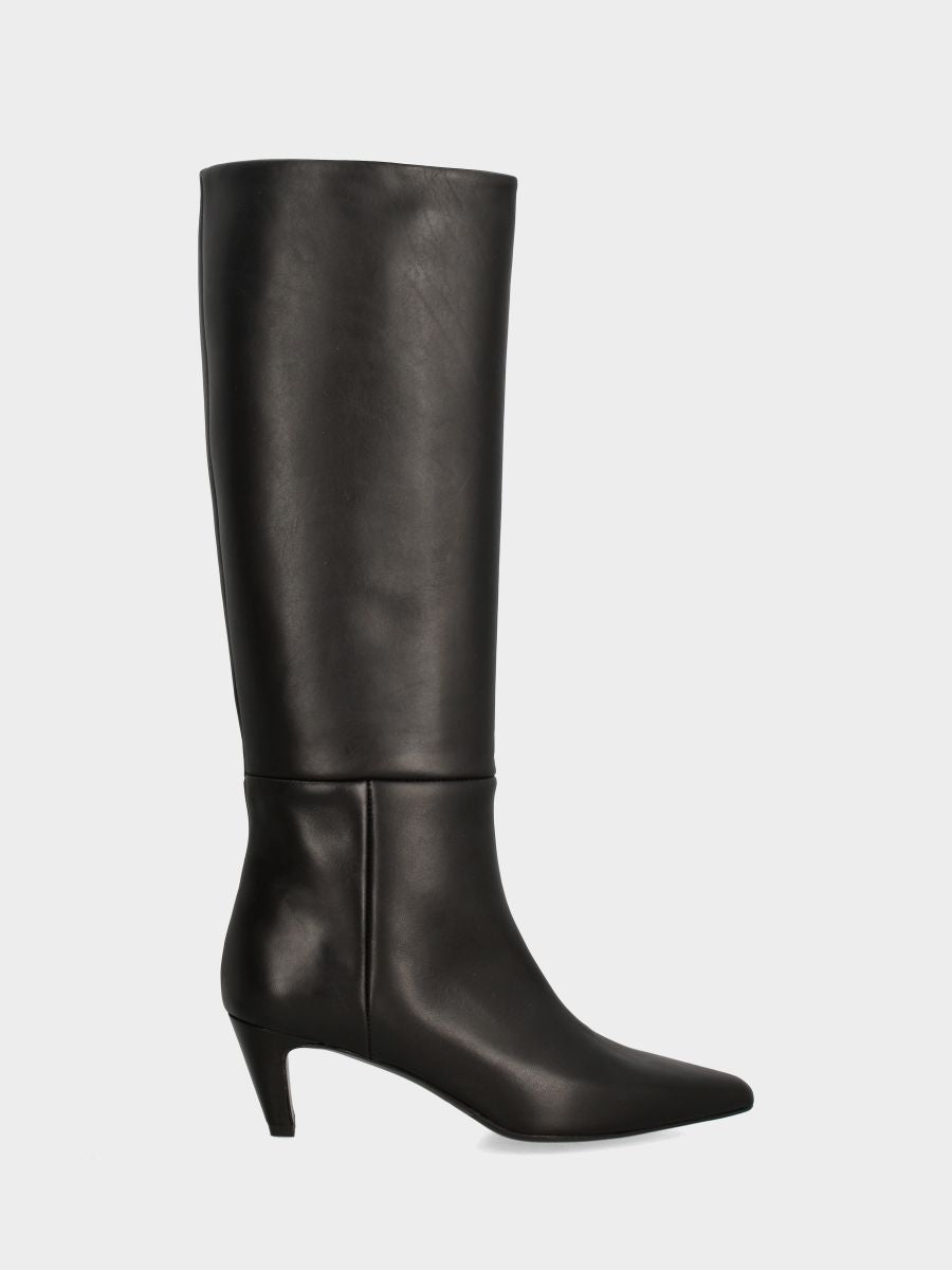Botte en veau noir à tige droite avec talon aiguille