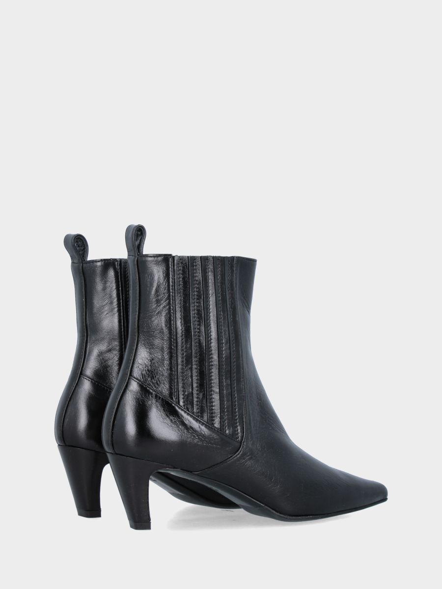 Bottine en verni miroir noir avec talon aiguille et élastiques enveloppants