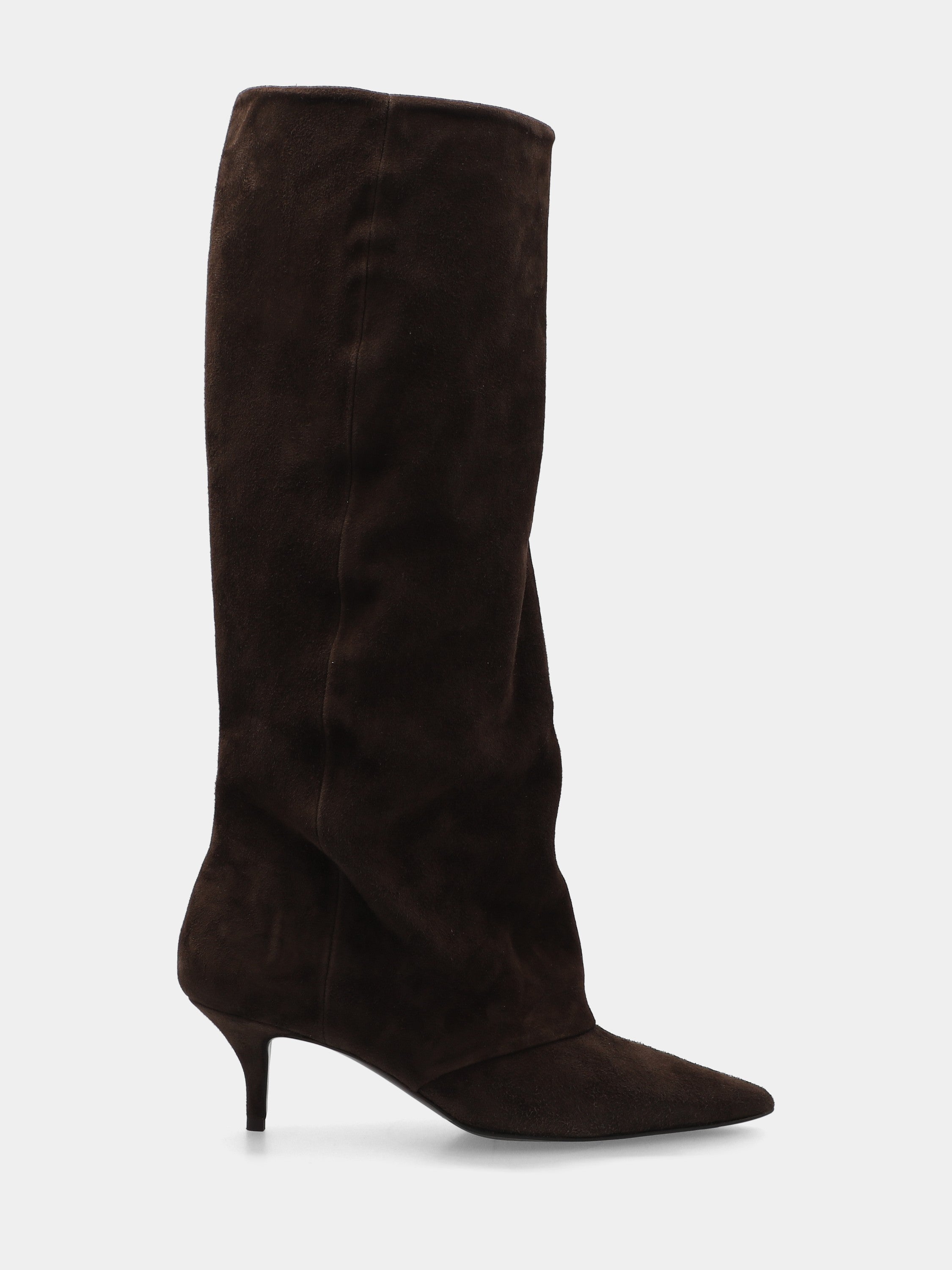 Stivale a tubo in camoscio testa di moro con ghetta rivoltata