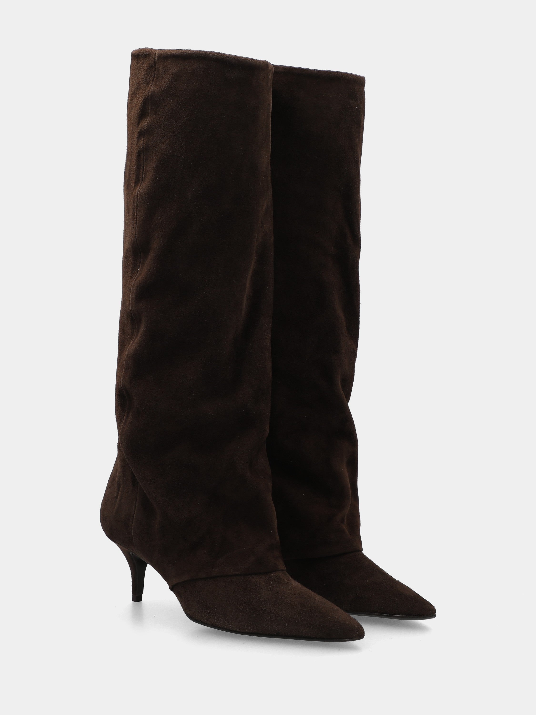 Stivale a tubo in camoscio testa di moro con ghetta rivoltata