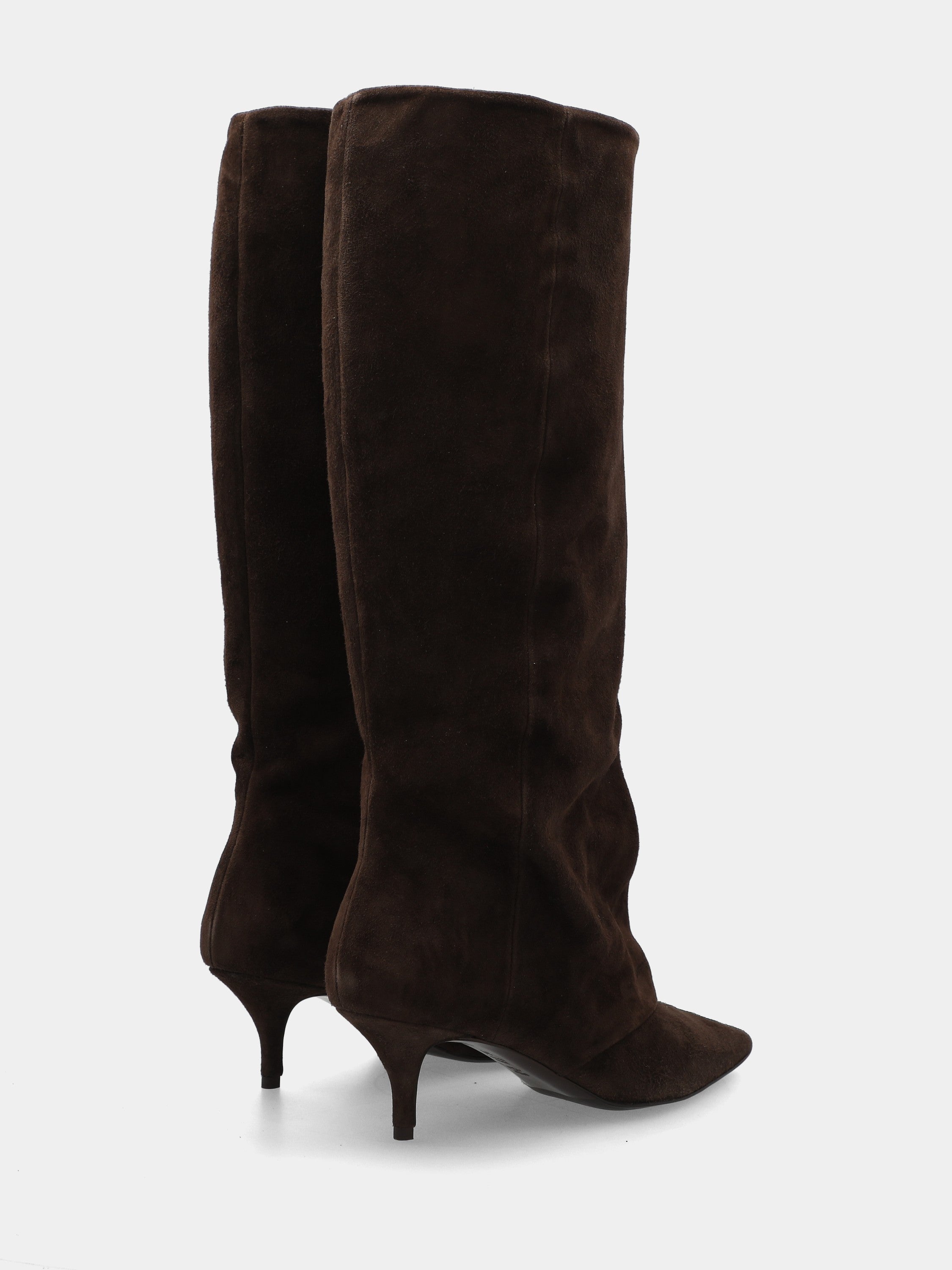 Stivale a tubo in camoscio testa di moro con ghetta rivoltata