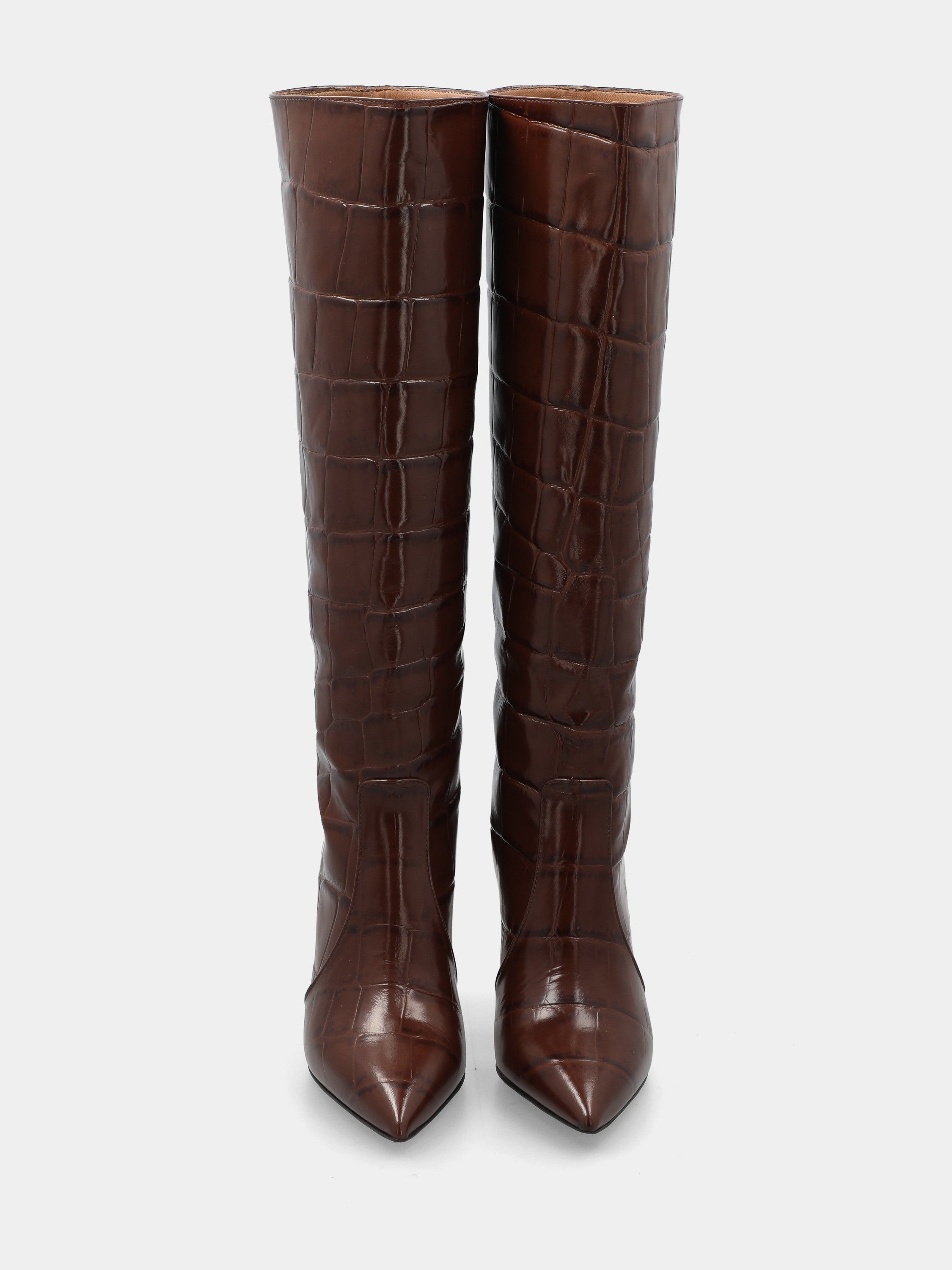 Stivale in vitello cocco marrone con tacco stiletto 90mm a coda