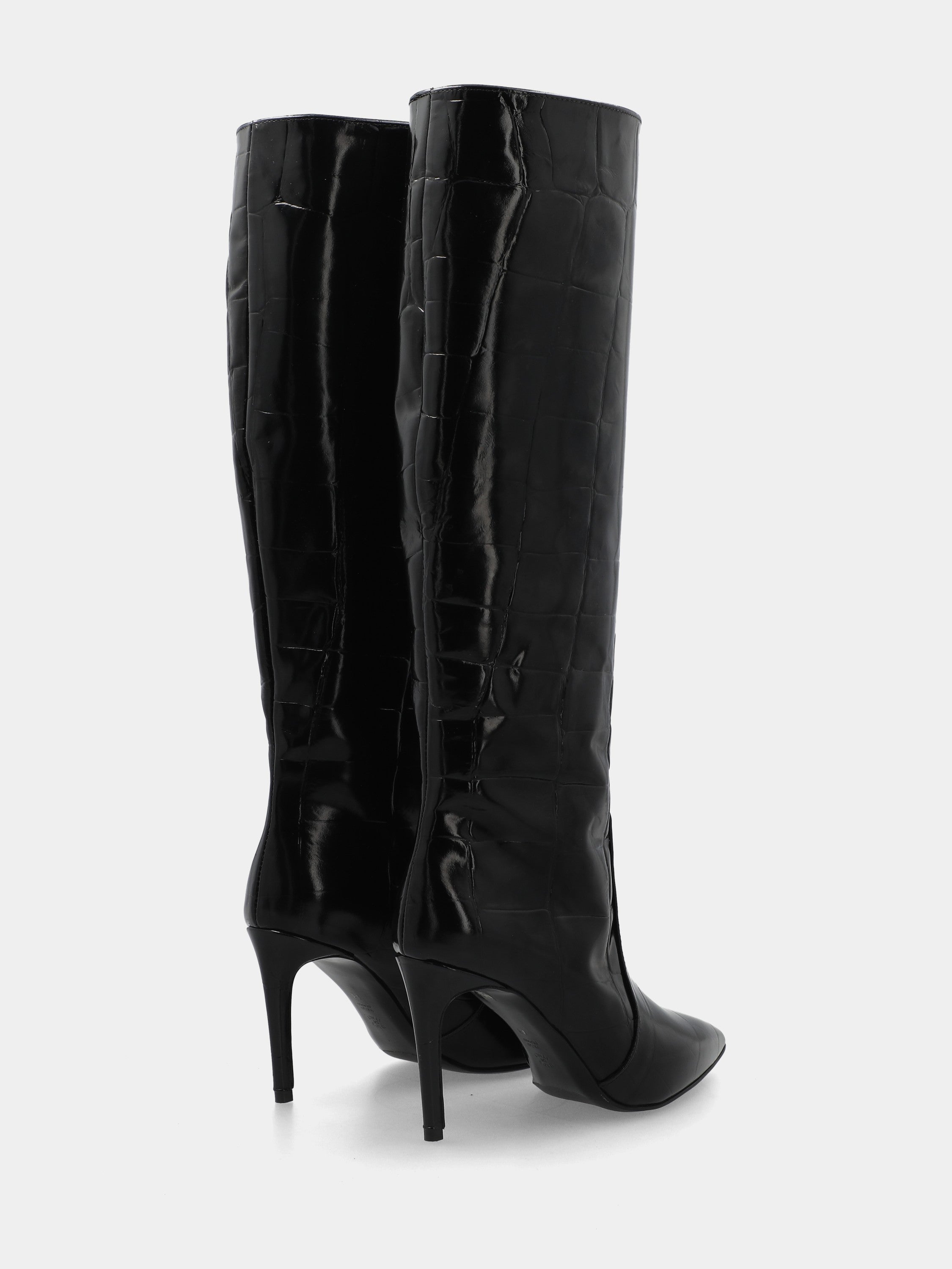 Stivale in vitello cocco nero con tacco stiletto 90mm a coda