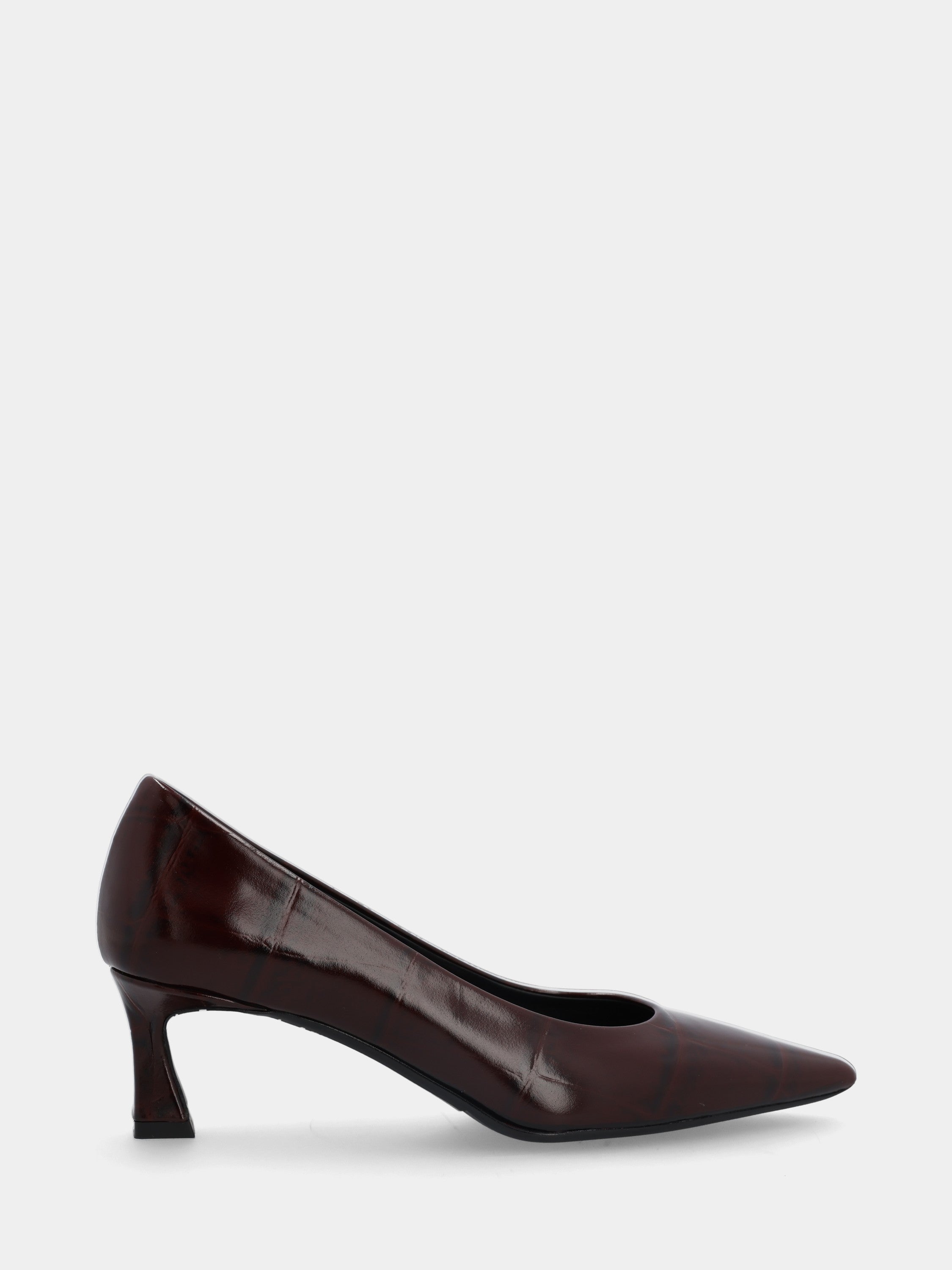Escarpins en veau bordeaux effet crocodile avec talon bobine