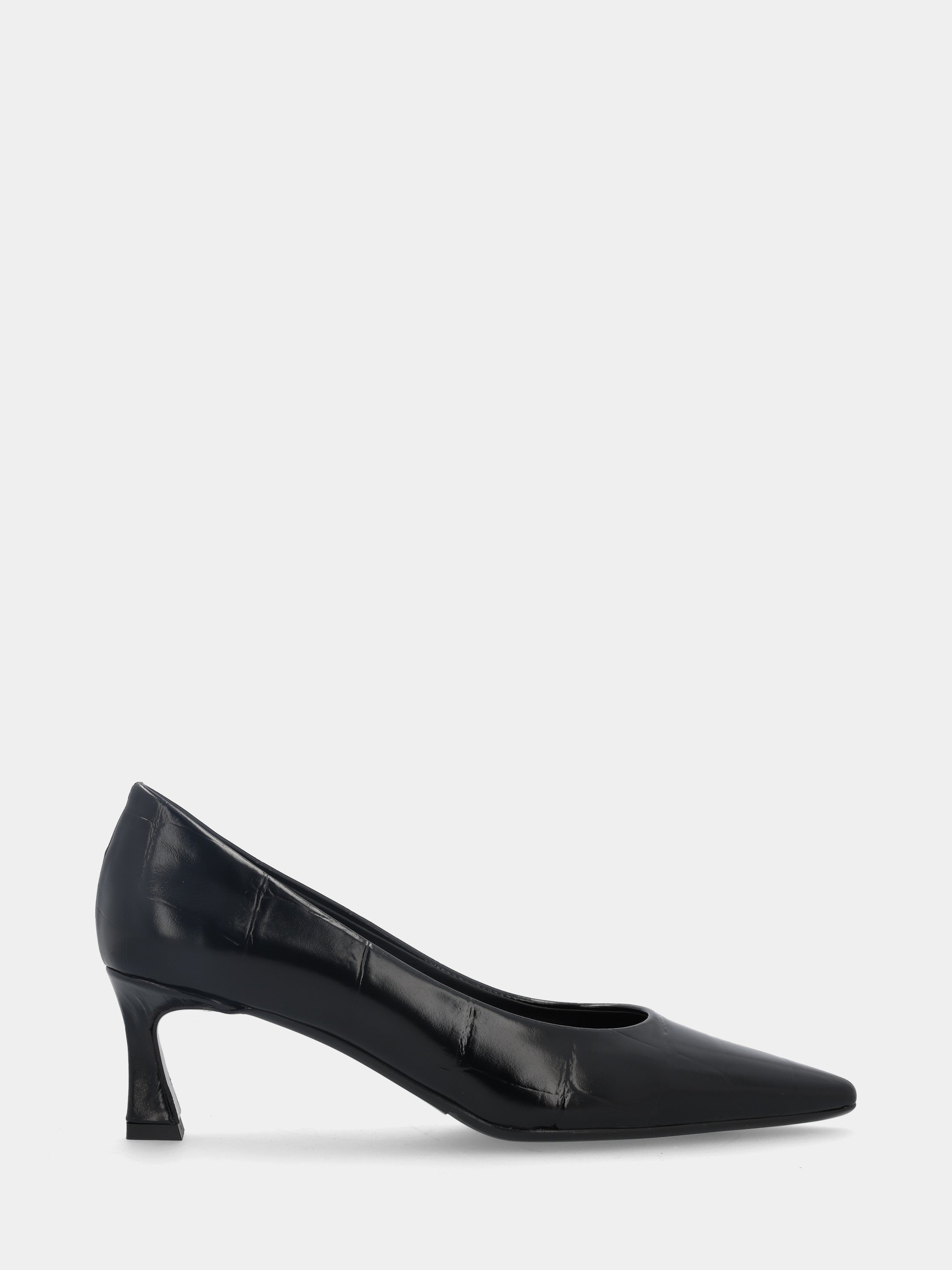 Escarpins en veau noir effet crocodile avec talon bobine