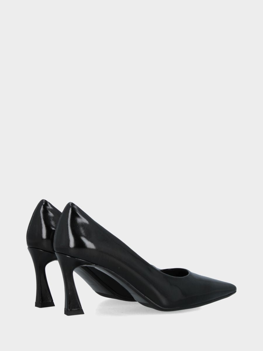Escarpins en verni miroir noir avec talon creux