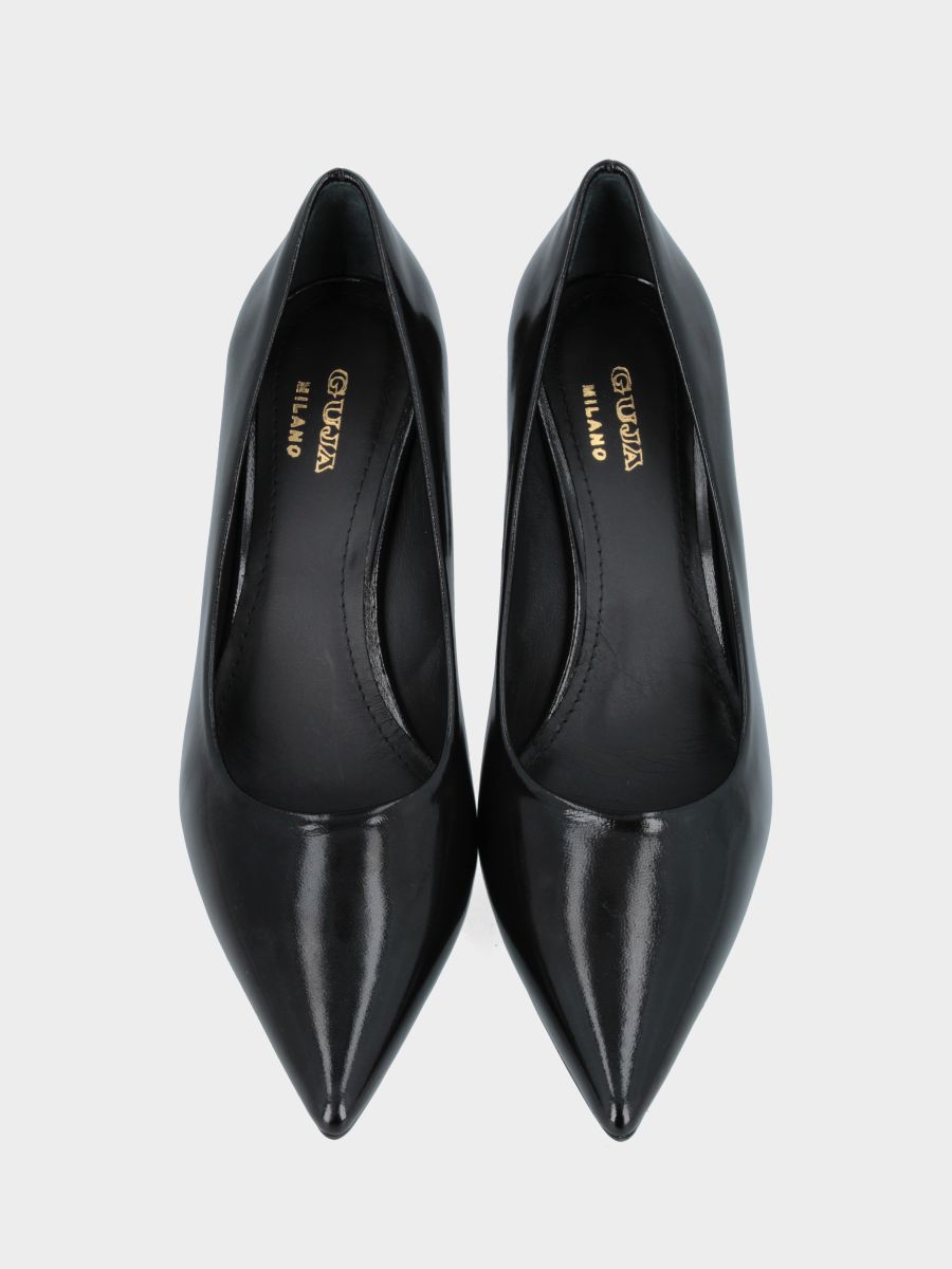 Escarpins en verni miroir noir avec talon creux