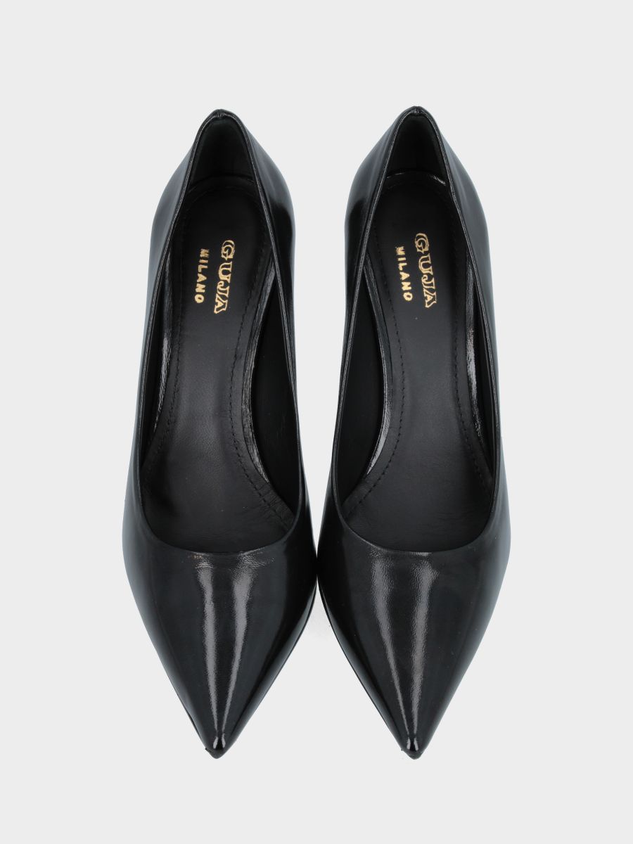 Escarpins en verni miroir noir avec talon creux 90mm