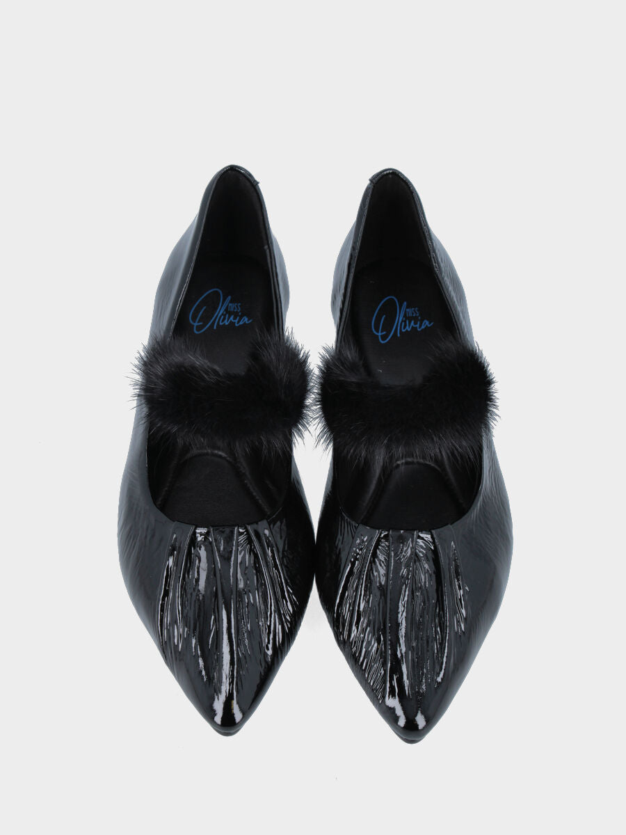 Ballerina Mary Jane in naplak nero con cinturino in visone