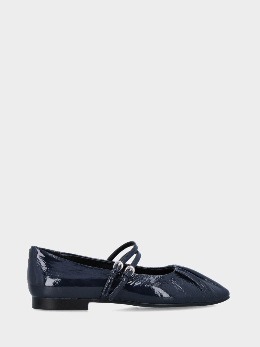 Ballerine Mary Jane en naplak bleu avec double bride et bout pointu