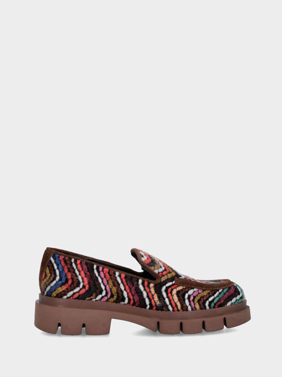 Mocassino in tessuto multicolor con punta tonda e monoblocco