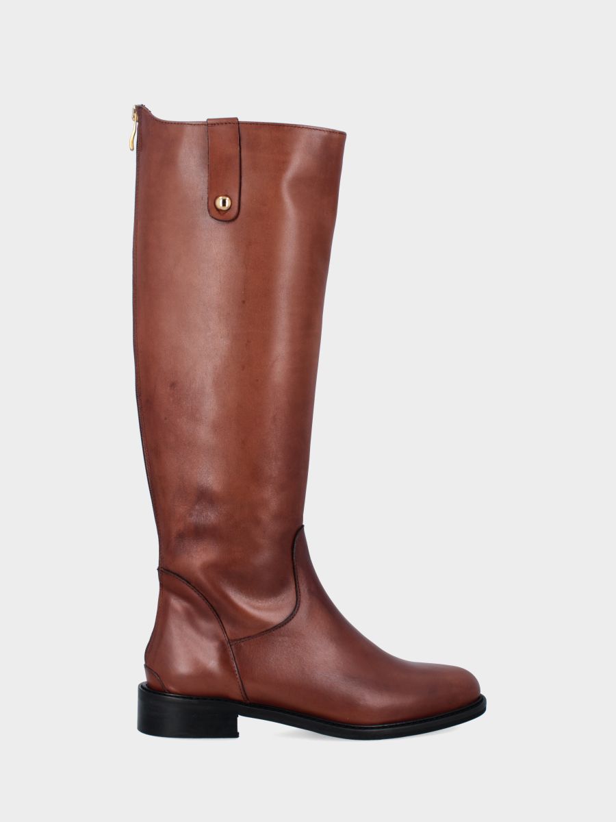 Botte d'amazone en veau couleur cuir avec fermeture éclair arrière