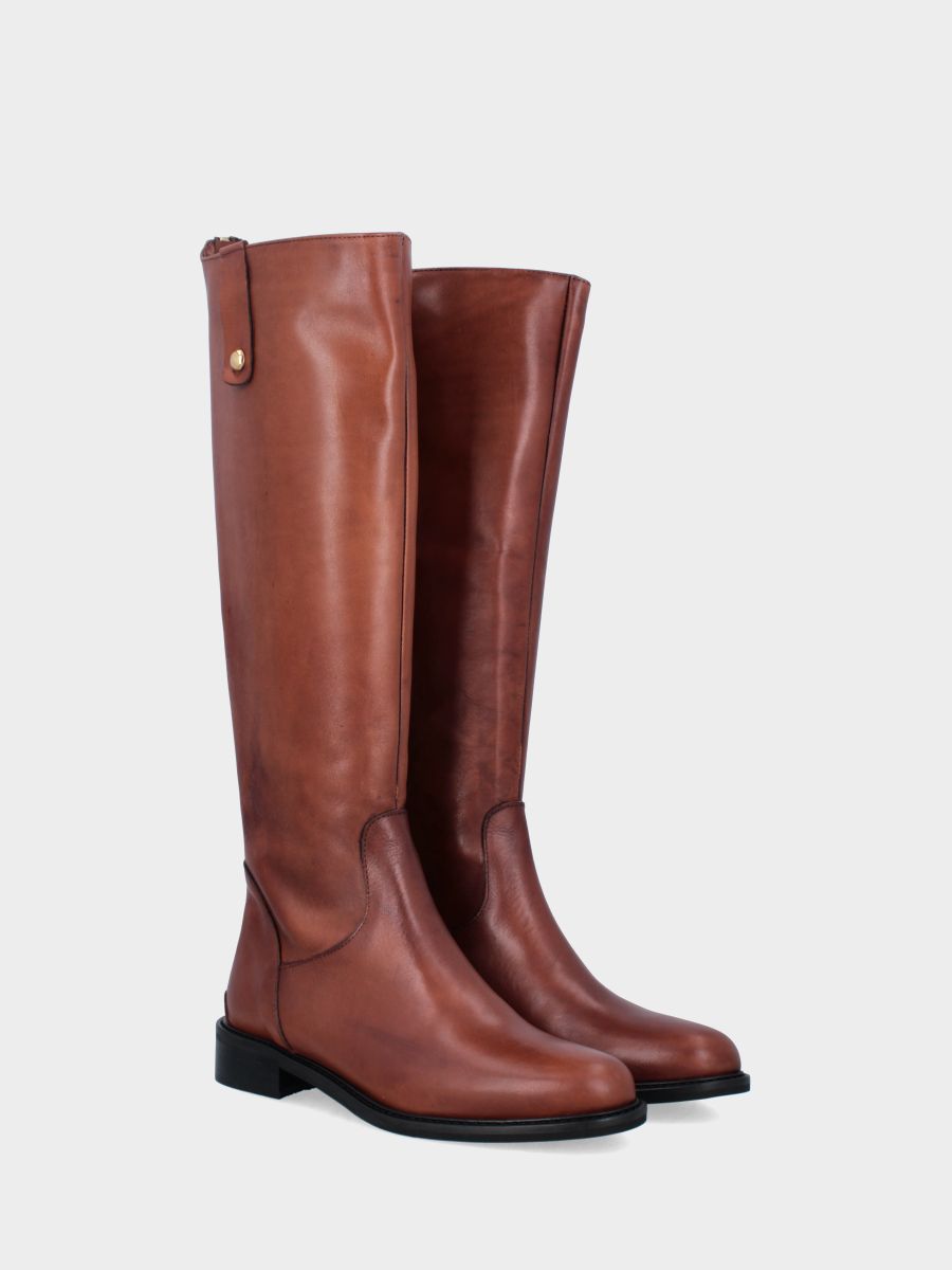 Botte d'amazone en veau couleur cuir avec fermeture éclair arrière