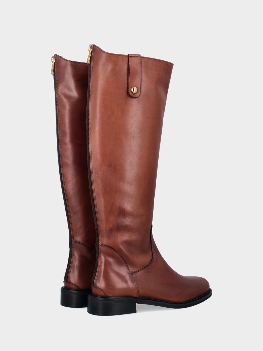 Botte d'amazone en veau couleur cuir avec fermeture éclair arrière