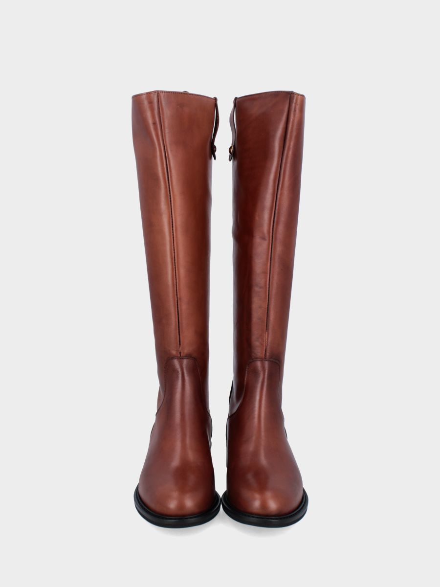 Botte d'amazone en veau couleur cuir avec fermeture éclair arrière