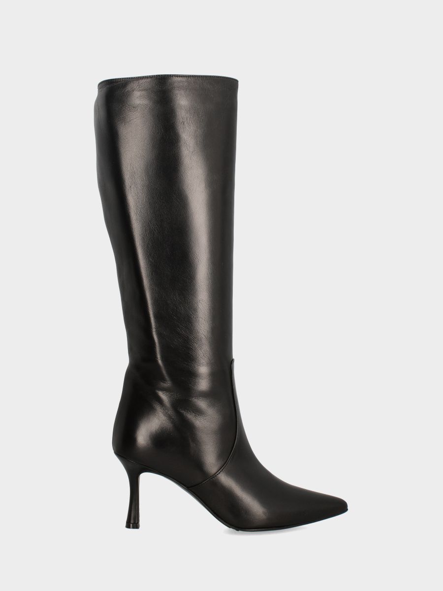 Botte en nappa noire avec talon aiguille