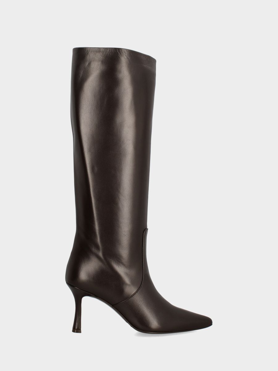 Botte en nappa marron foncé avec talon aiguille