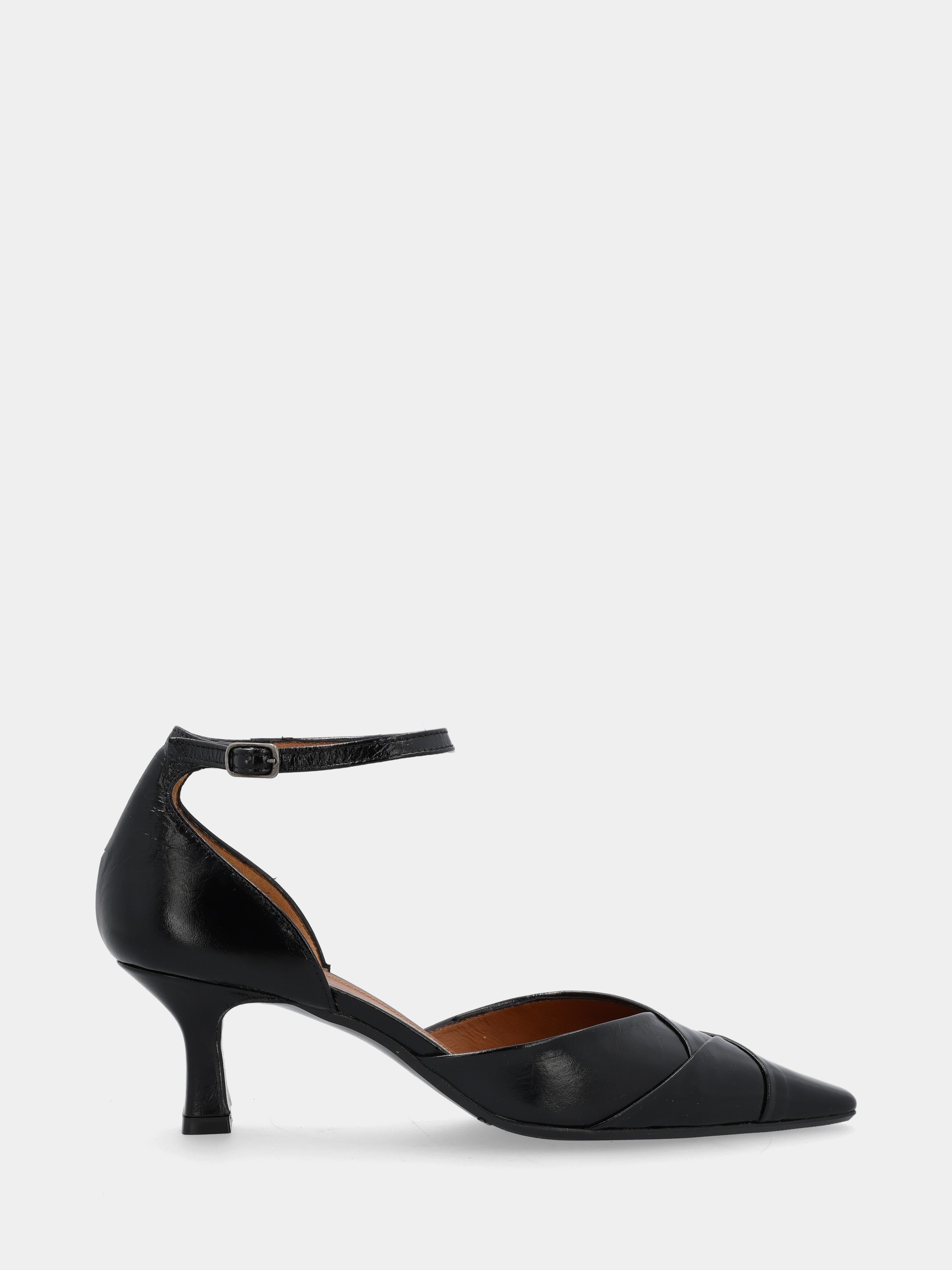 Escarpins en veau noir avec bride et talon creux