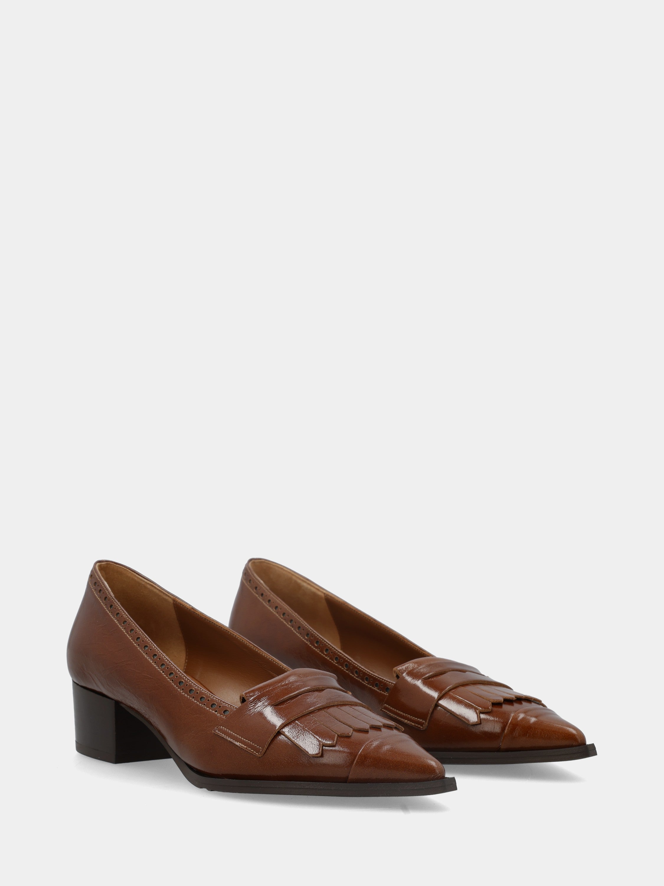 Mocassin en veau cuir avec frange, bout renforcé et talon bloc