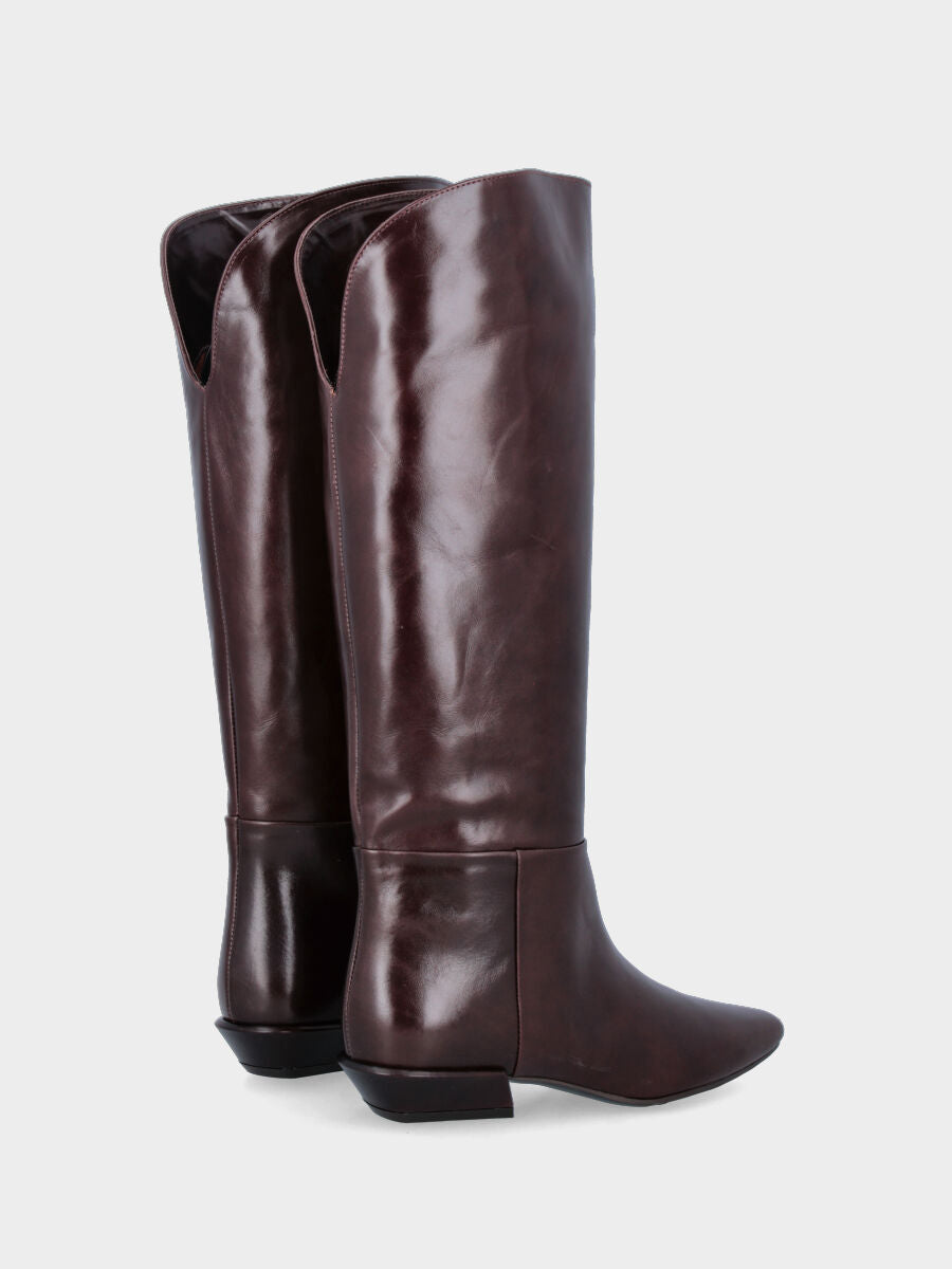 Cowboystiefel aus dunkelbraunem Kalbsleder mit quadratischer Spitze und Blockabsatz