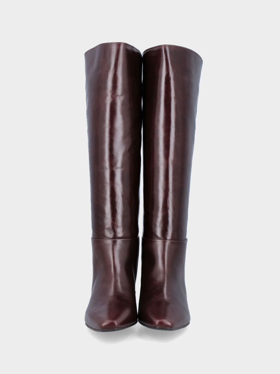 Cowboystiefel aus dunkelbraunem Kalbsleder mit quadratischer Spitze und Blockabsatz