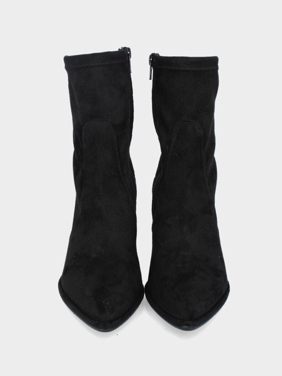 Stivaletto in alcantara nero con tacco a blocco e punta sfilata