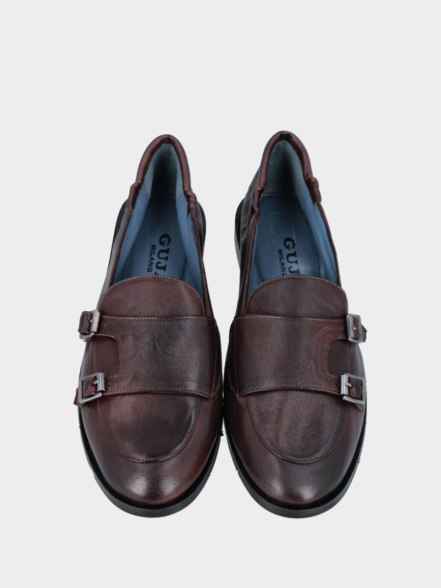 Mocassino in vitello testa di moro con doppi cinturini e lavorazione a sacchetto